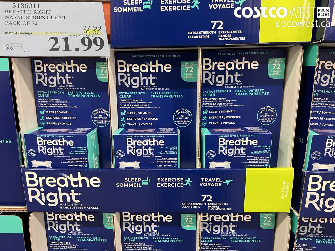 3186011 BREATHE RIGHT NASAL STRIPS CLEAR PACK OF 72 ($6.00 INSTANT SAVINGS EXPIRES ON 2026-04-12) $21.99