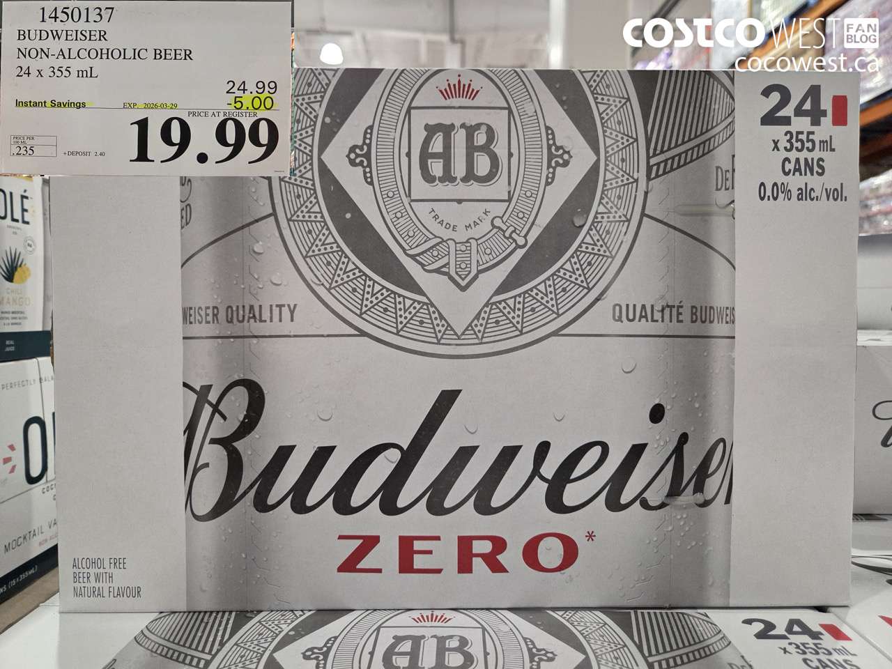 1450137 BUDWEISER NON-ALCOHOLIC BEER 24 X 355 ML ($5.00 INSTANT SAVINGS EXPIRES ON 2026-03-29) $19.99