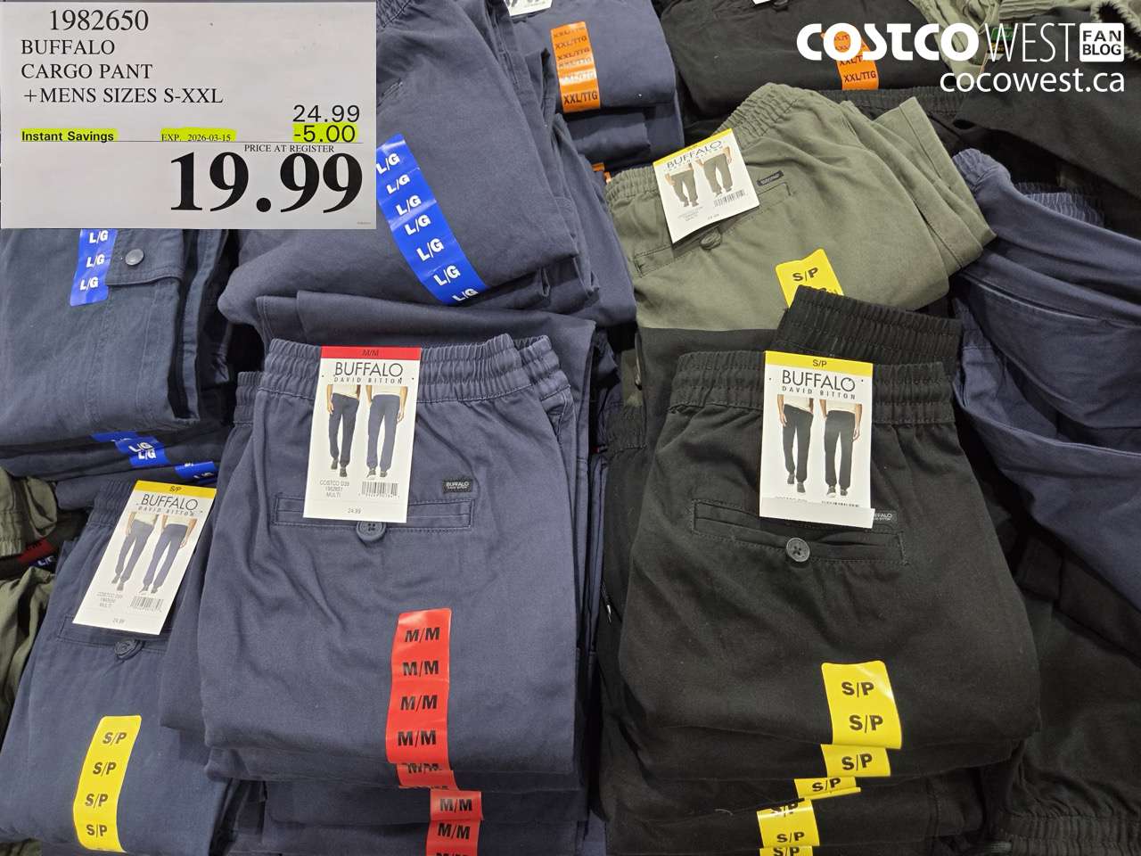 1982650 BUFFALO CARGO PANT +MENS SIZES S-XXL ($5.00 INSTANT SAVINGS EXPIRES ON 2026-03-15) $19.99