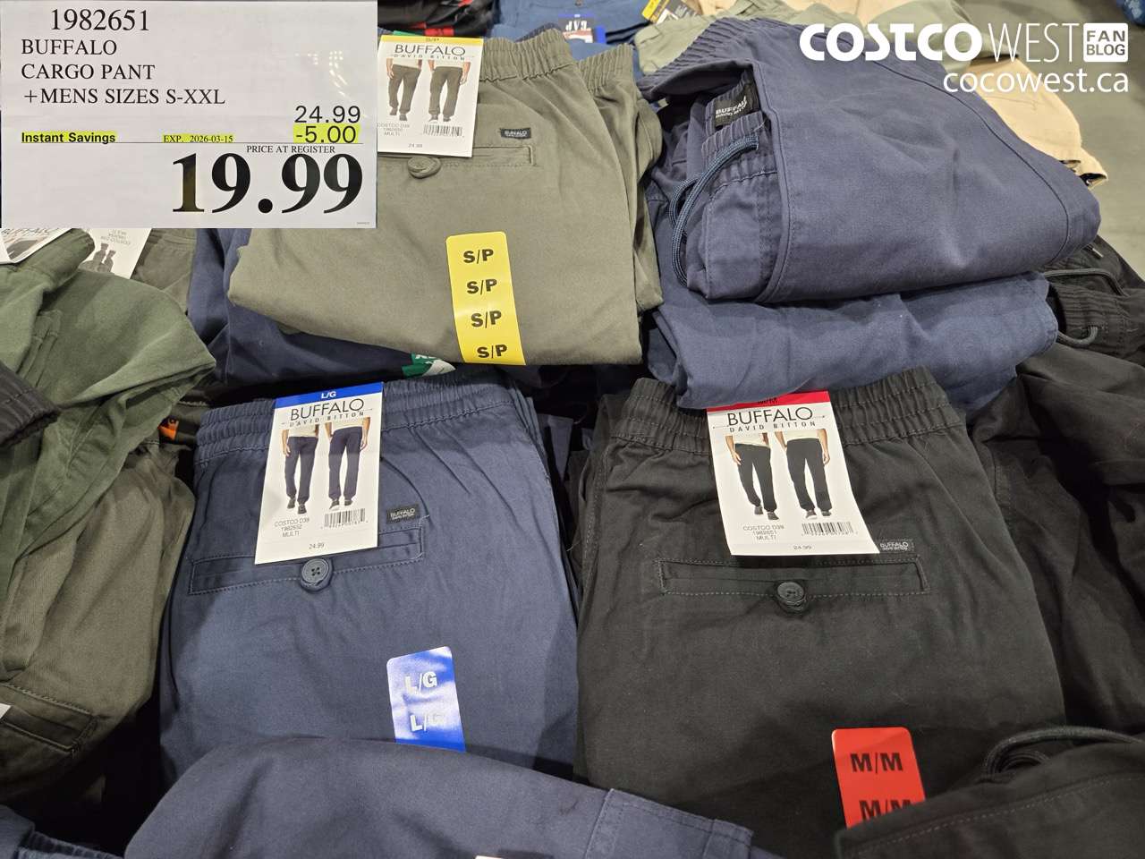 1982651 BUFFALO CARGO PANT MENS SIZES S-XXL ($5.00 INSTANT SAVINGS EXPIRES ON 2026-03-15) $19.99