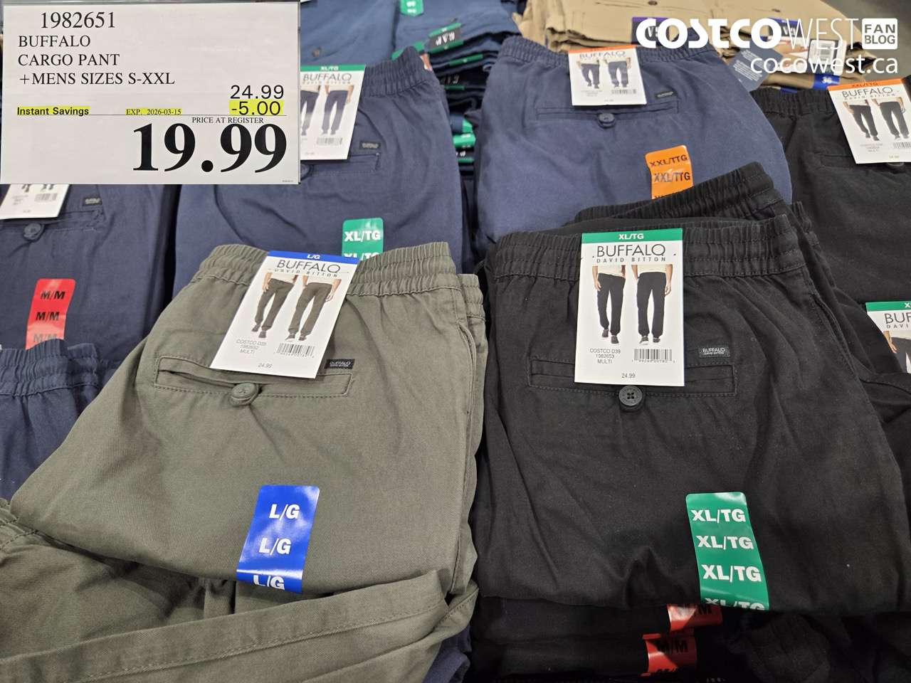 1982651 BUFFALO CARGO PANT MENS SIZES S-XXL ($5.00 INSTANT SAVINGS EXPIRES ON 2026-03-15) $19.99