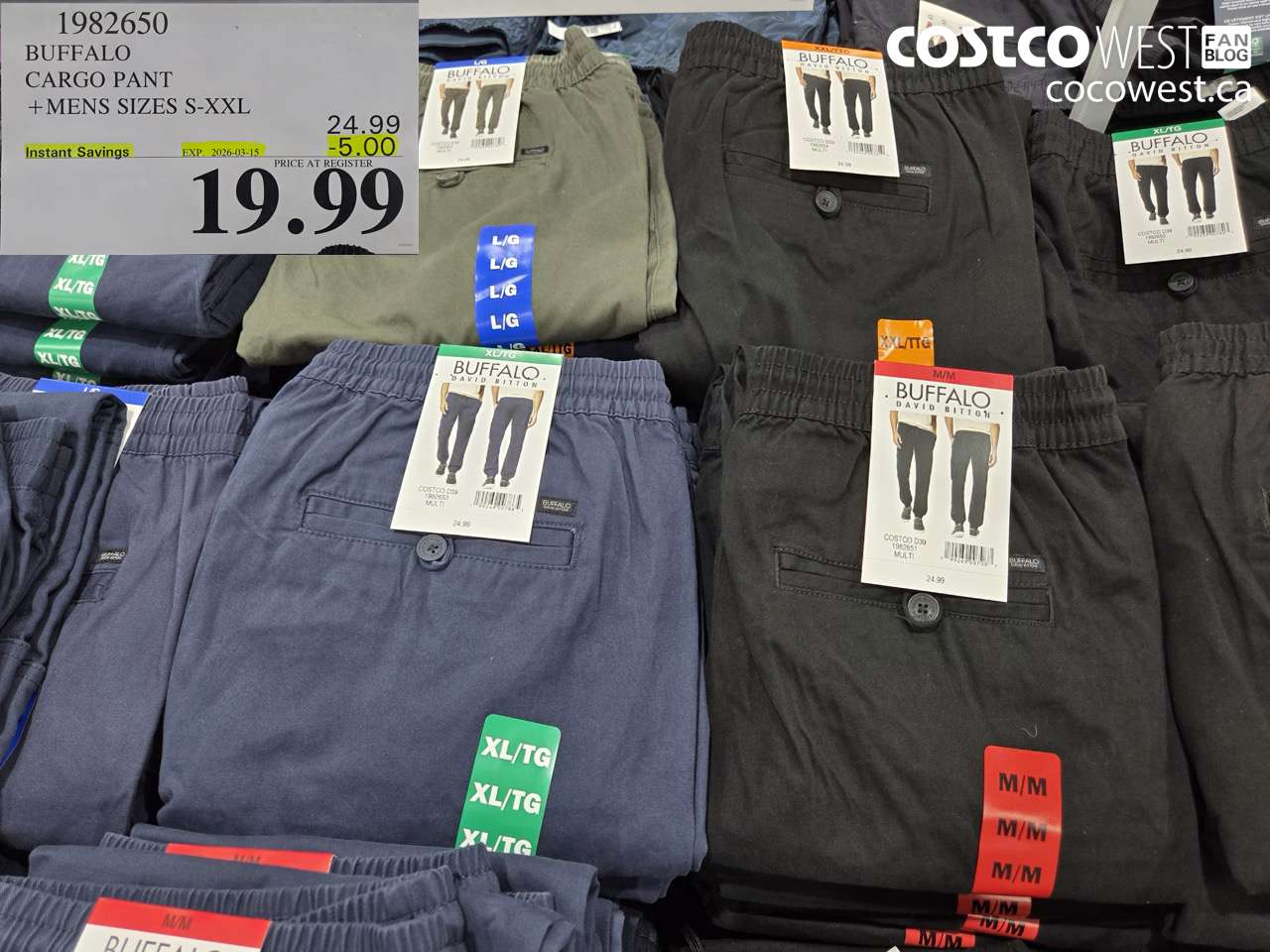 1982650 BUFFALO CARGO PANT + MENS SIZES S-XXL ($5.00 INSTANT SAVINGS EXPIRES ON 2026-03-15) $19.99
