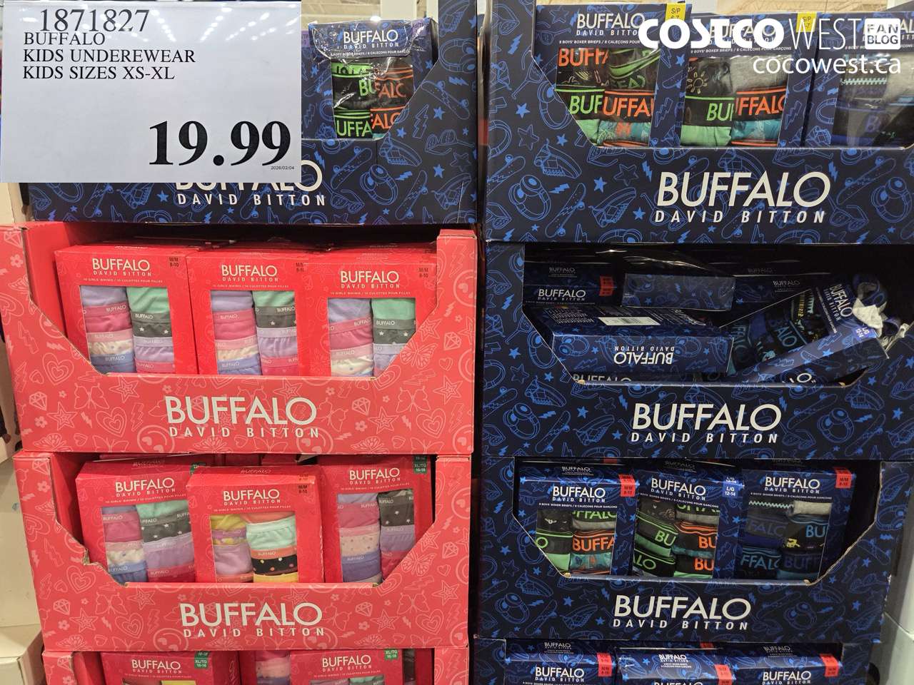 1871827 BUFFALO KIDS UNDERWEAR KIDS SIZES XS-XL $19.99