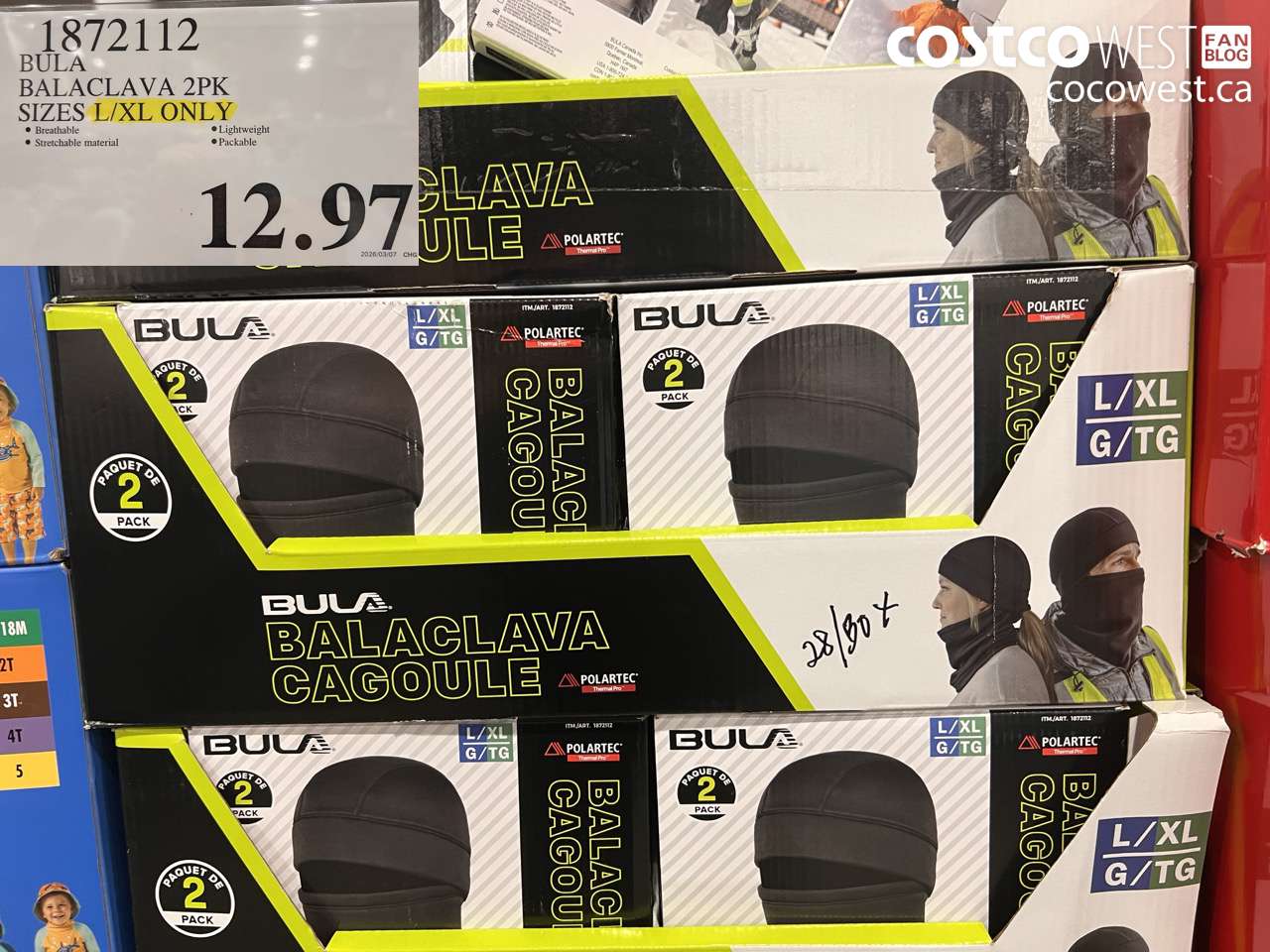1872112 BULA BALACLAVA 2PK SIZES L/XL ONLY $12.97