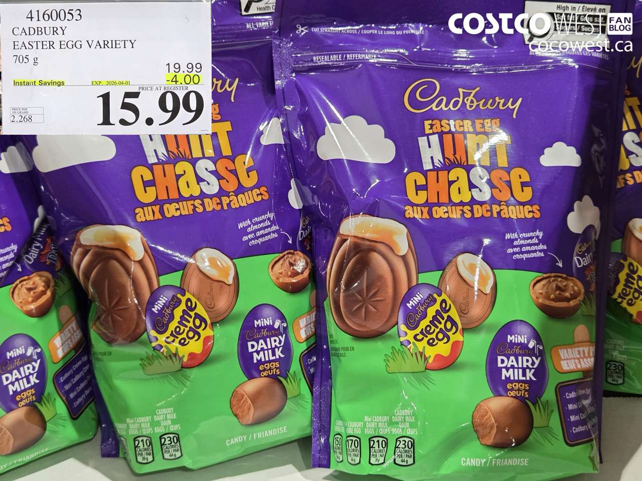 4160053 CADBURY EASTER EGG VARIETY 705 G ($4.00 INSTANT SAVINGS EXPIRES ON 2026-04-01) $15.99