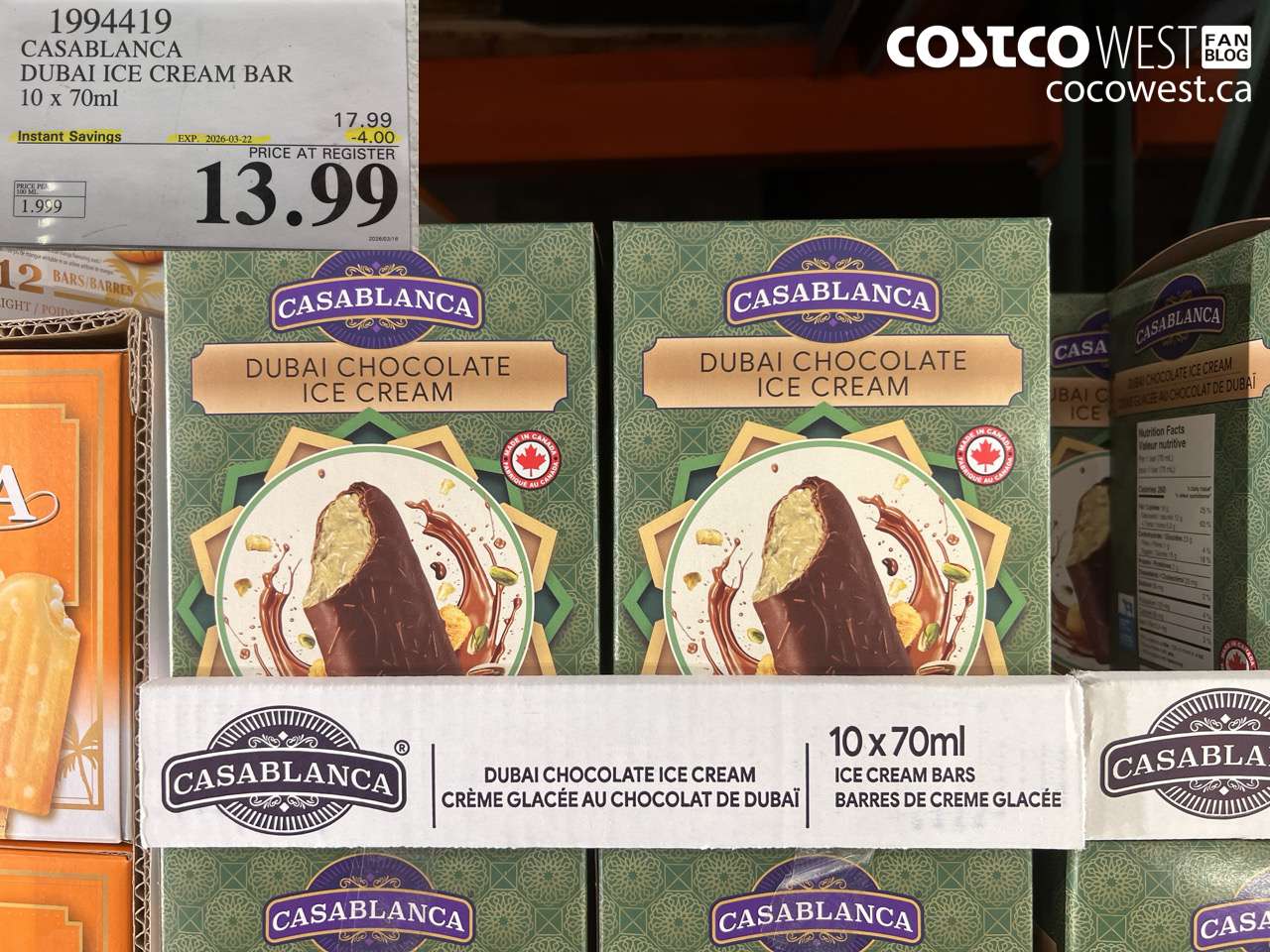 1994419 CASABLANCA DUBAI ICE CREAM BAR 10 X 70ML ($4.00 INSTANT SAVINGS EXPIRES ON 2026-03-22) $13.99