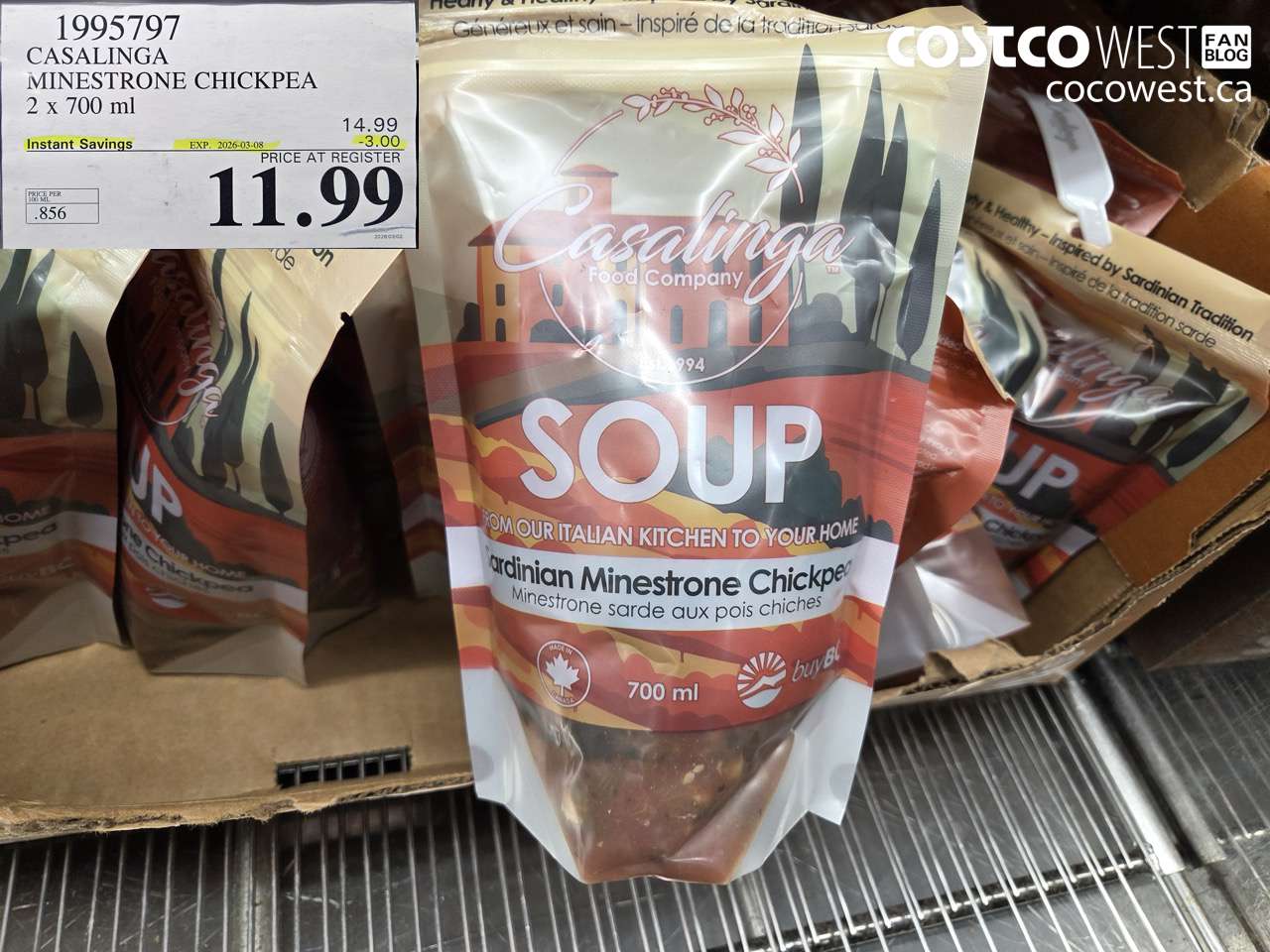 1995797 CASALINGA MINESTRONE CHICKPEA 2 X 700 ML ($3.00 INSTANT SAVINGS EXPIRES ON 2026-03-08) $11.99