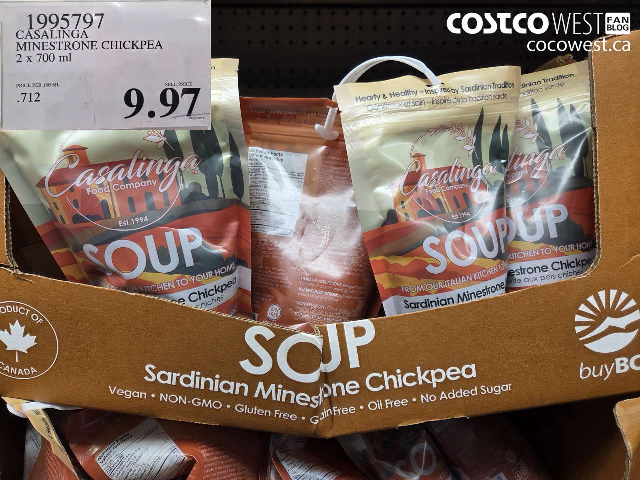 1995797 CASALINGA MINESTRONE CHICKPEA 2 X 700 ML $9.97