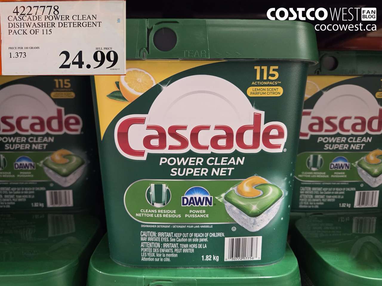 42277778 CASCADE POWER CLEAN DISHWASHER DETERGENT PACK OF 115 $24.99