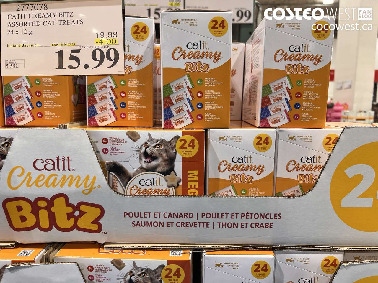 2777078 CATIT CREAMY BITZ ASSORTED CAT TREATS 24 X 12 G ($4.00 INSTANT SAVINGS EXPIRES ON 2026-03-29) $15.99