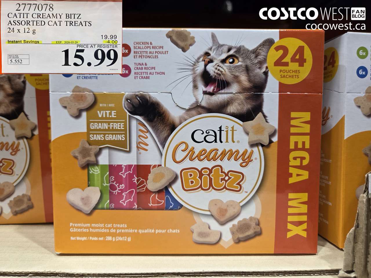2777078 CATIT CREAMY BITZ ASSORTED CAT TREATS 24 X 12 G ($4.00 INSTANT SAVINGS EXPIRES ON 2026-03-29) $15.99