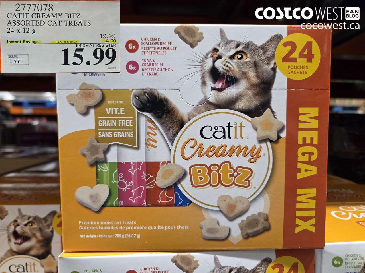 2777078 CATIT CREAMY BITZ ASSORTED CAT TREATS 24 X 12 G ($4.00 INSTANT SAVINGS EXPIRES ON 2026-03-29) $15.99