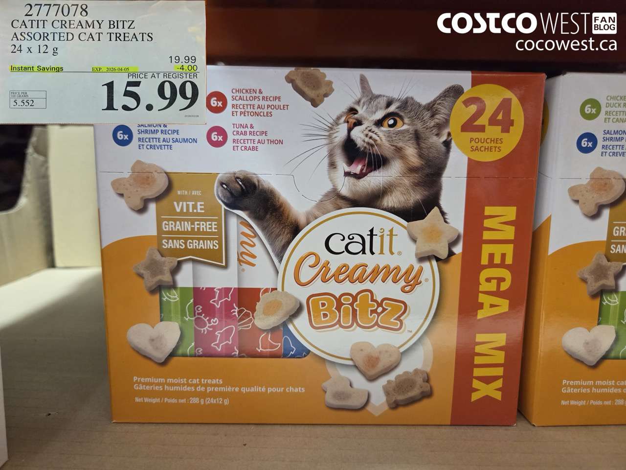 2777078 CATIT CREAMY BITZ ASSORTED CAT TREATS 24 X 12 G ($4.00 INSTANT SAVINGS EXPIRES ON 2026-04-05) $15.99