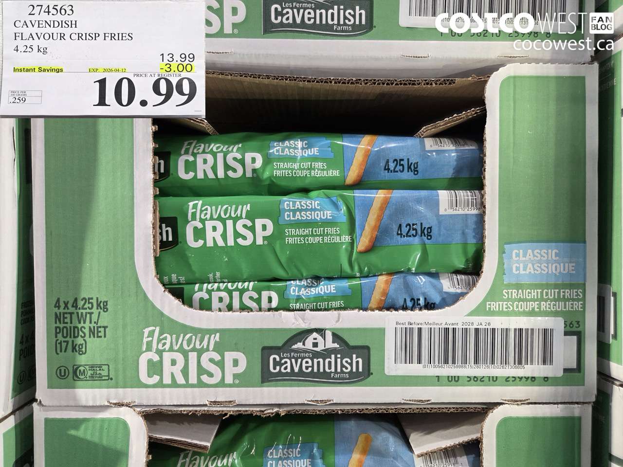 274563 CAVENDISH FLAVOUR CRISP FRIES 4.25 KG ($3.00 INSTANT SAVINGS EXPIRES ON 2026-04-12) $10.99