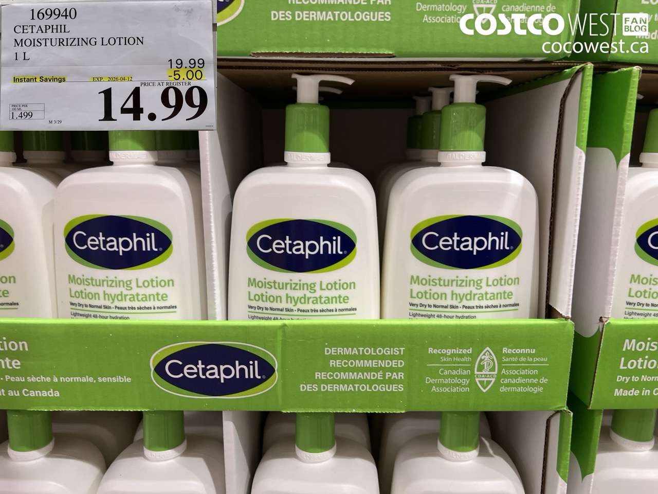 169940 CETAPHIL MOISTURIZING LOTION 1 L ($5.00 INSTANT SAVINGS EXPIRES ON 2026-04-12) $14.99
