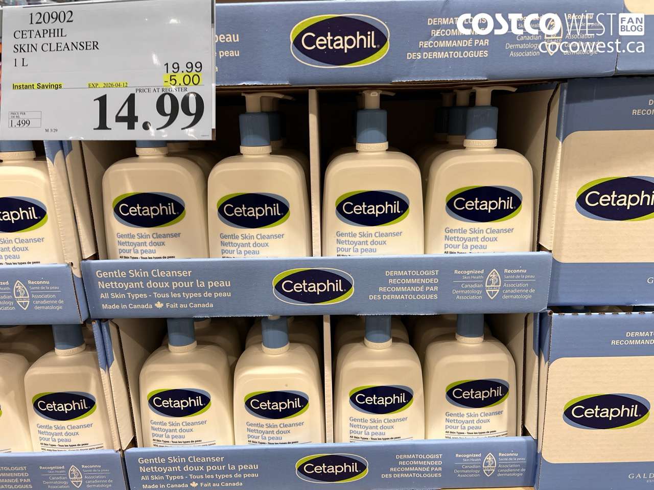 120902 CETAPHIL SKIN CLEANSER 1 L ($5.00 INSTANT SAVINGS EXPIRES ON 2026-04-12) $14.99