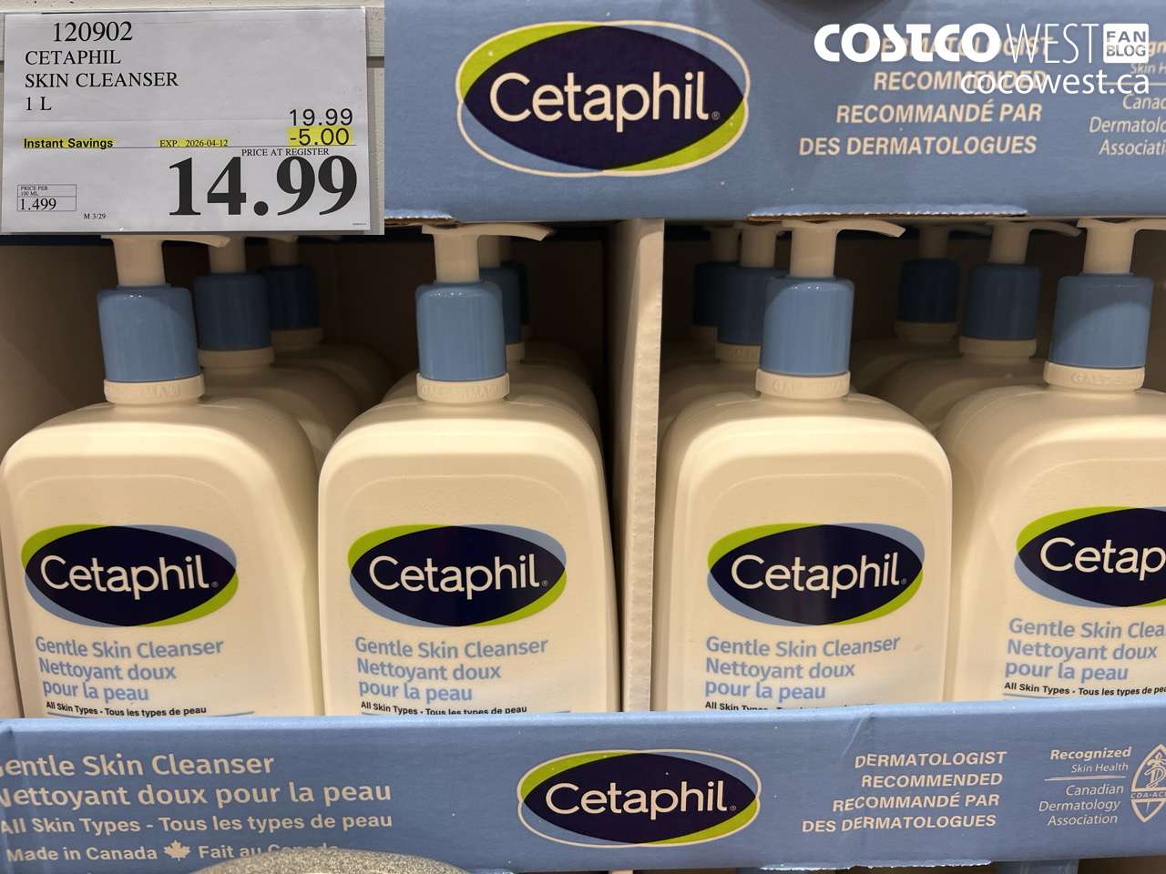 120902 CETAPHIL SKIN CLEANSER 1 L ($5.00 INSTANT SAVINGS EXPIRES ON 2026-04-12) $14.99