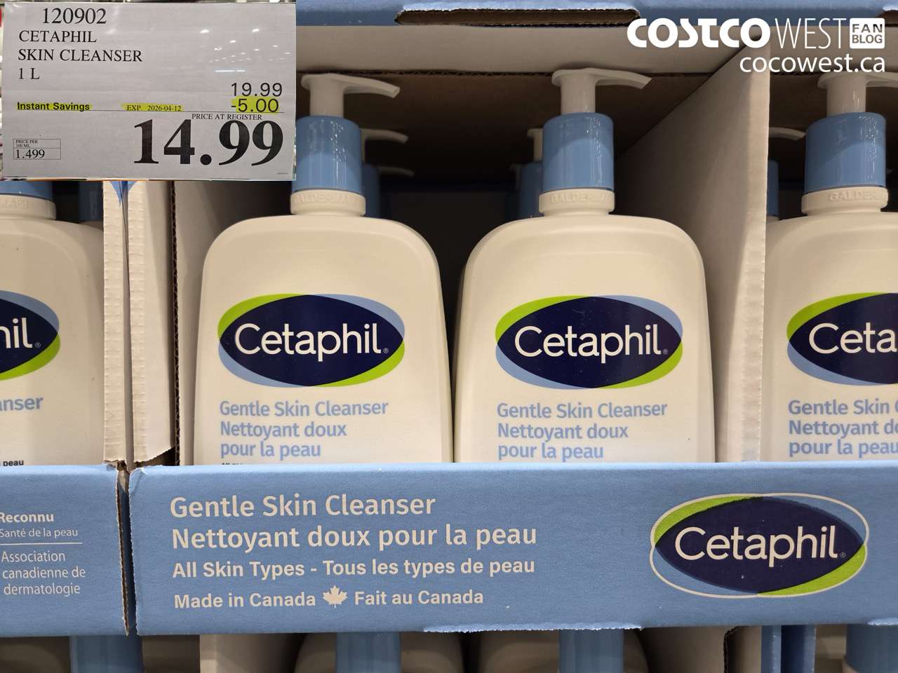 120902 CETAPHIL SKIN CLEANSER 1 L ($5.00 INSTANT SAVINGS EXPIRES ON 2026-04-12) $14.99