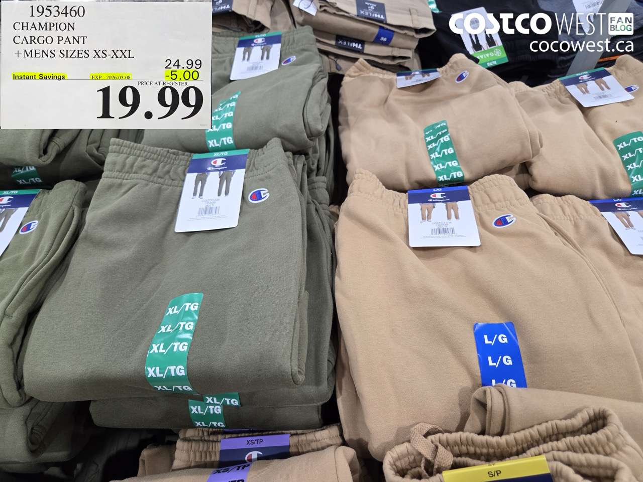 1953460 CHAMPION CARGO PANT + MENS SIZES XS-XXL ($5.00 INSTANT SAVINGS EXPIRES ON 2026-03-08) $19.99