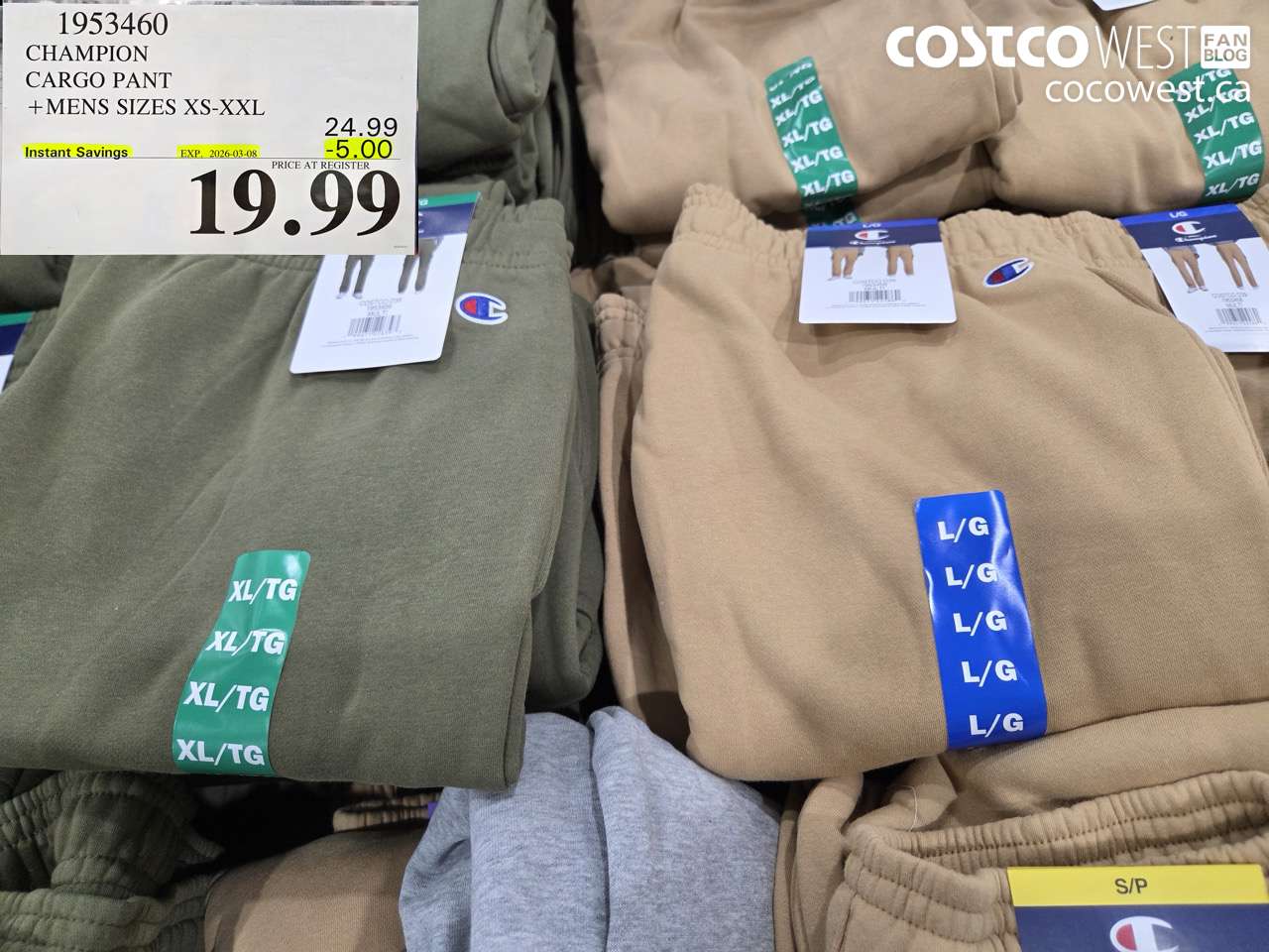 1953460 CHAMPION CARGO PANT + MENS SIZES XS-XXL ($5.00 INSTANT SAVINGS EXPIRES ON 2026-03-08) $19.99