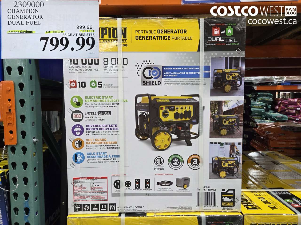 2309000 CHAMPION GENERATOR DUAL FUEL ($200.00 INSTANT SAVINGS EXPIRES ON 2026-03-15) $799.99