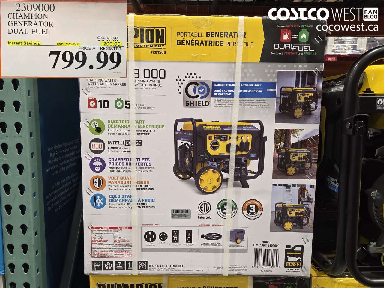 2309000 CHAMPION GENERATOR DUAL FUEL ($200.00 INSTANT SAVINGS EXPIRES ON 2026-03-15) $799.99