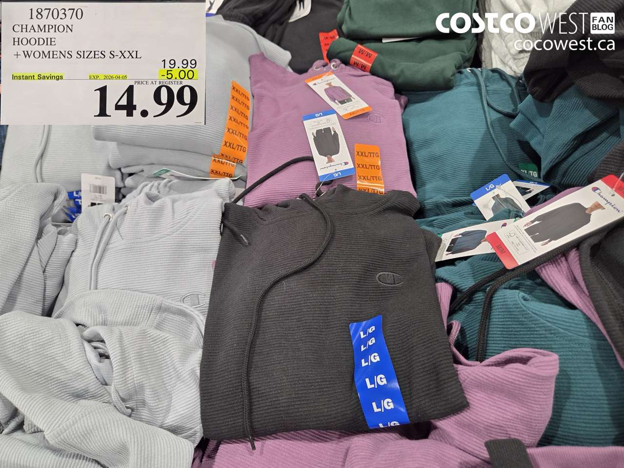 1870370 CHAMPION HOODIE +WOMENS SIZES S-XXL ($5.00 INSTANT SAVINGS EXPIRES ON 2026-04-05) $14.99