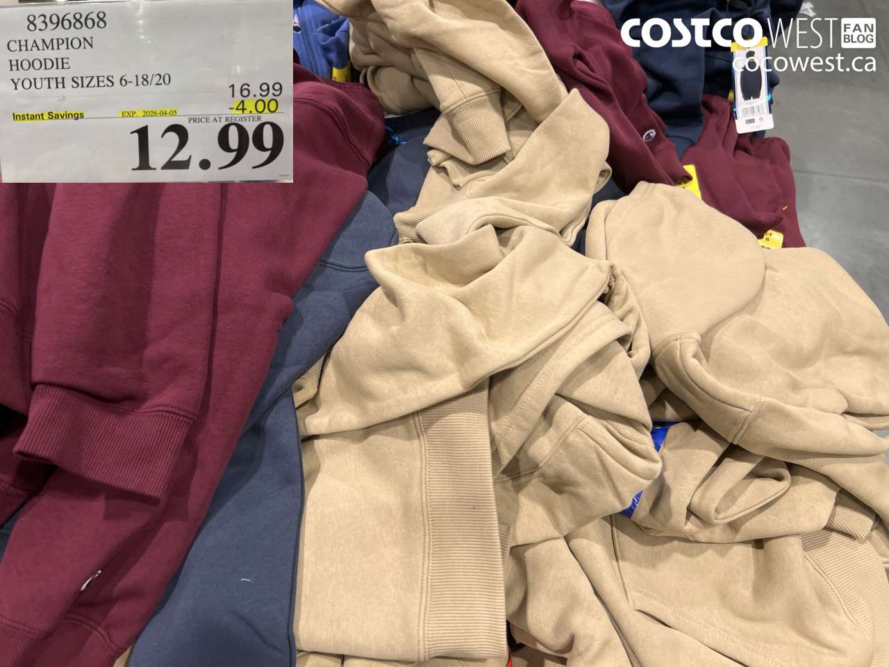 8396868 CHAMPION HOODIE YOUTH SIZES 6-18/20 ($4.00 INSTANT SAVINGS EXPIRES ON 2026-04-05) $12.99