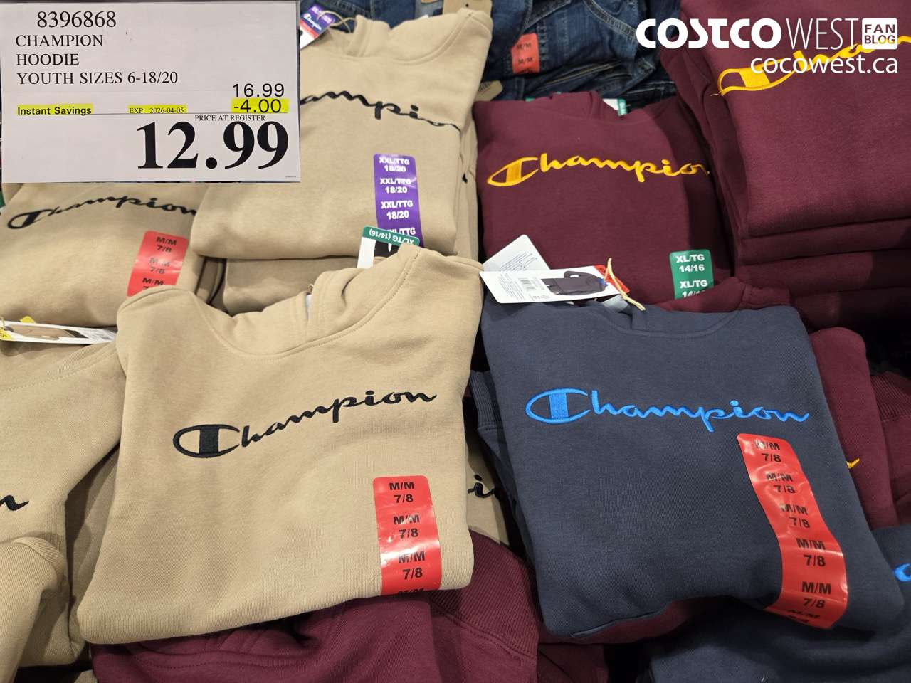 8396868 CHAMPION HOODIE YOUTH SIZES 6-18/20 ($4.00 INSTANT SAVINGS EXPIRES ON 2026-04-05) $12.99