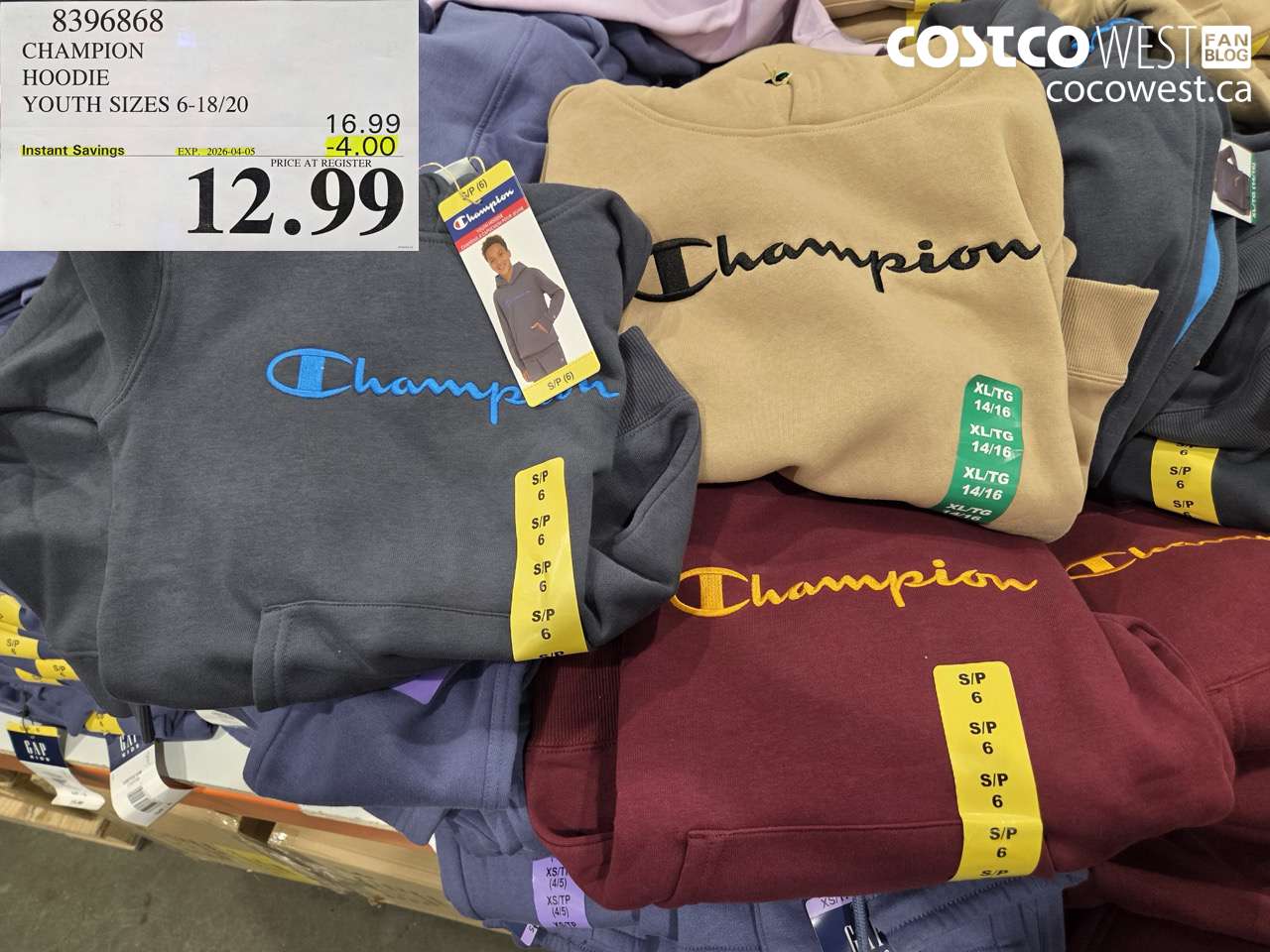 8396868 CHAMPION HOODIE YOUTH SIZES 6-18/20 ($4.00 INSTANT SAVINGS EXPIRES ON 2026-04-05) $12.99