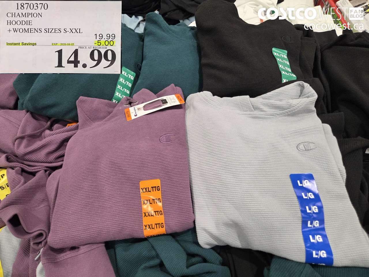 1870370 CHAMPION HOODIE + WOMENS SIZES S-XXL ($5.00 INSTANT SAVINGS EXPIRES ON 2026-04-05) $14.99