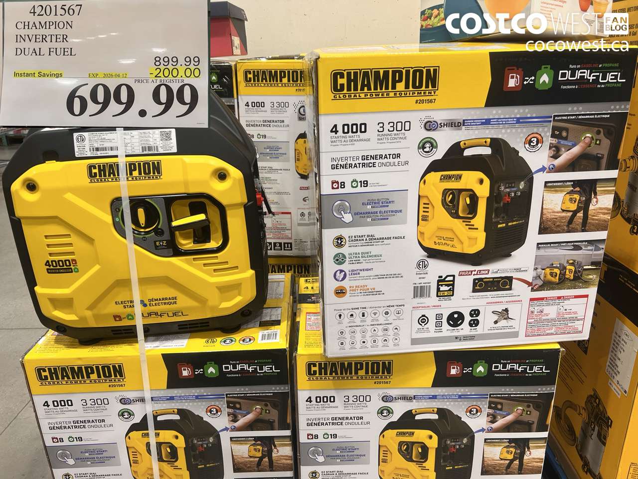 4201567 CHAMPION INVERTER DUAL FUEL ($200.00 INSTANT SAVINGS EXPIRES ON 2026-04-12) $699.99
