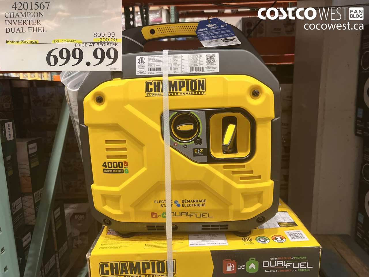 4201567 CHAMPION INVERTER DUAL FUEL ($200.00 INSTANT SAVINGS EXPIRES ON 2026-04-12) $699.99