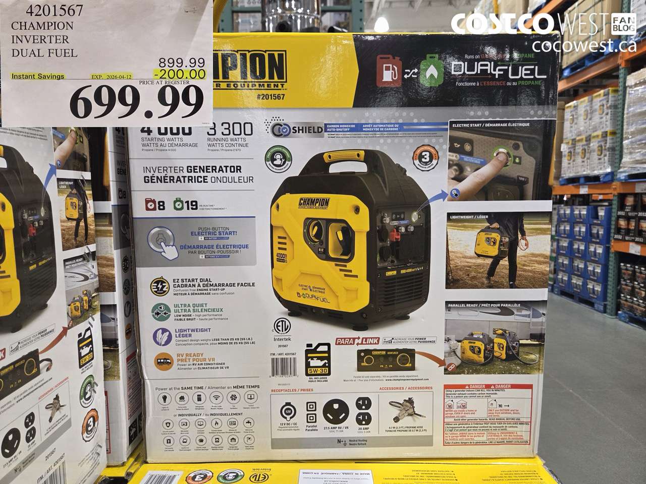 4201567 CHAMPION INVERTER DUAL FUEL ($200.00 INSTANT SAVINGS EXPIRES ON 2026-04-12) $699.99