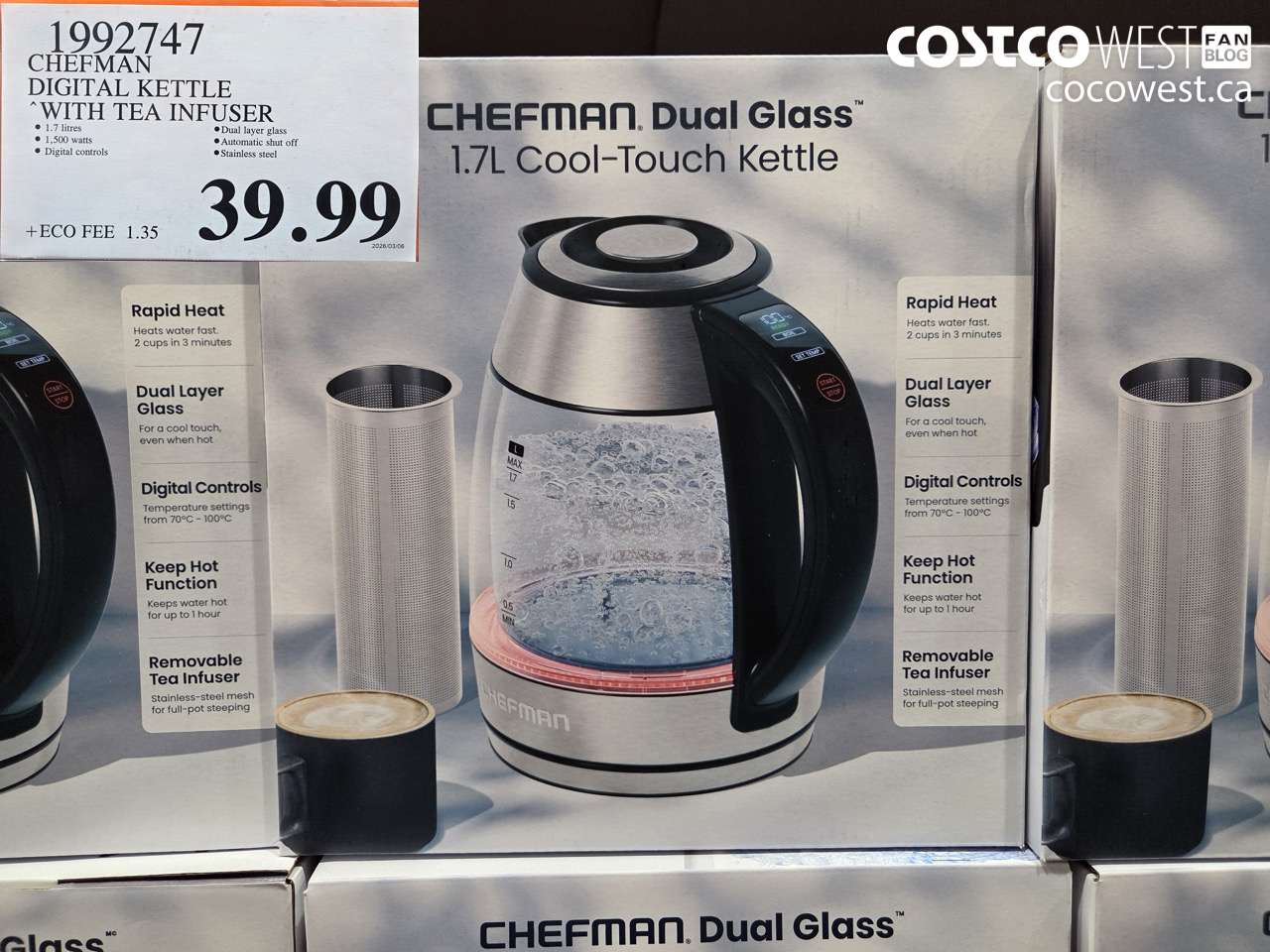 1992747 CHEFMAN DIGITAL KETTLE WITH TEA INFUSER $39.99