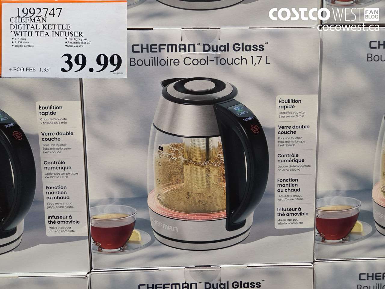 1992747 CHEFMAN DIGITAL KETTLE WITH TEA INFUSER $39.99