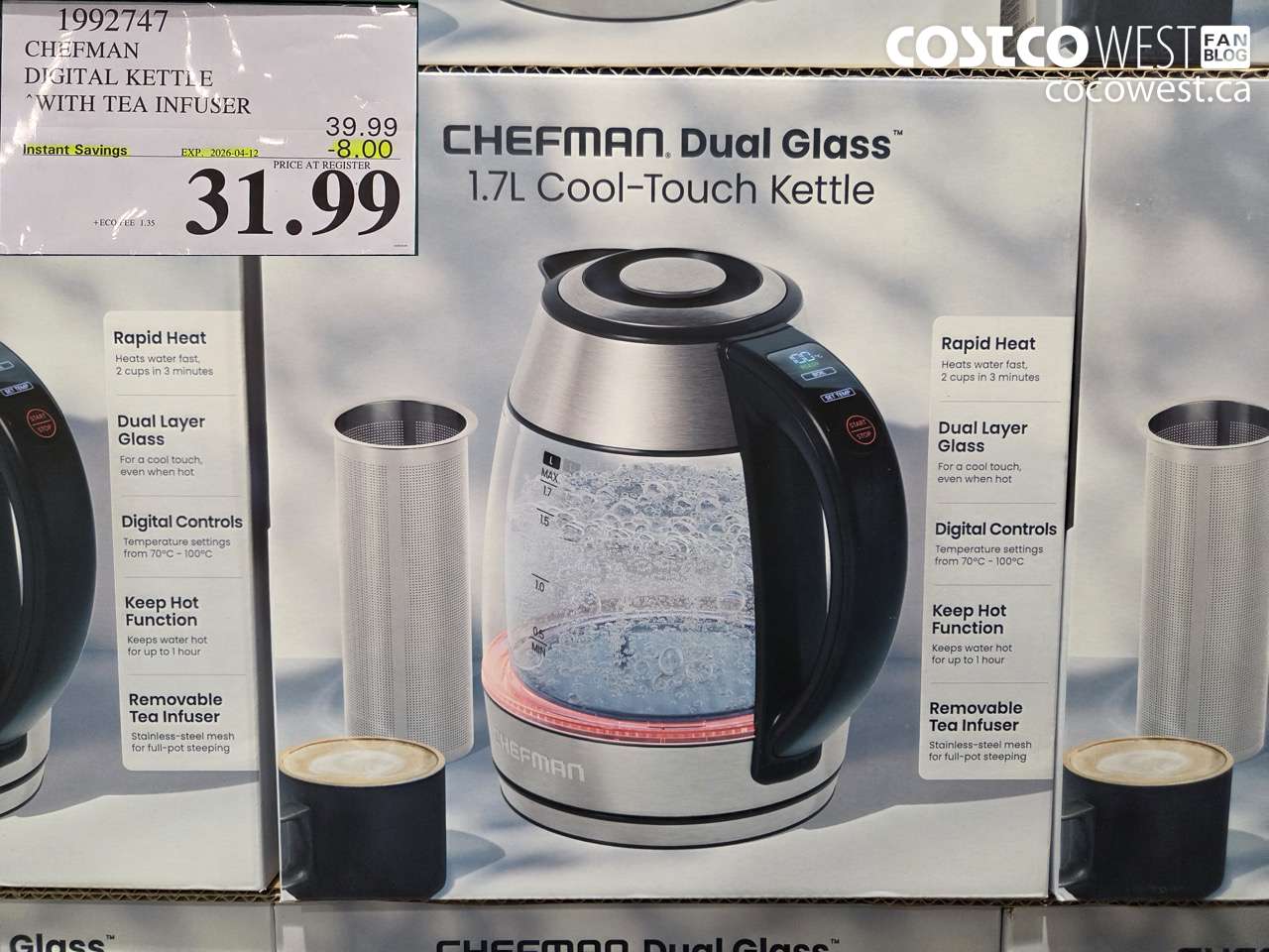 1992747 CHEFMAN DIGITAL KETTLE WITH TEA INFUSER ($8.00 INSTANT SAVINGS EXPIRES ON 2026-04-12) $31.99