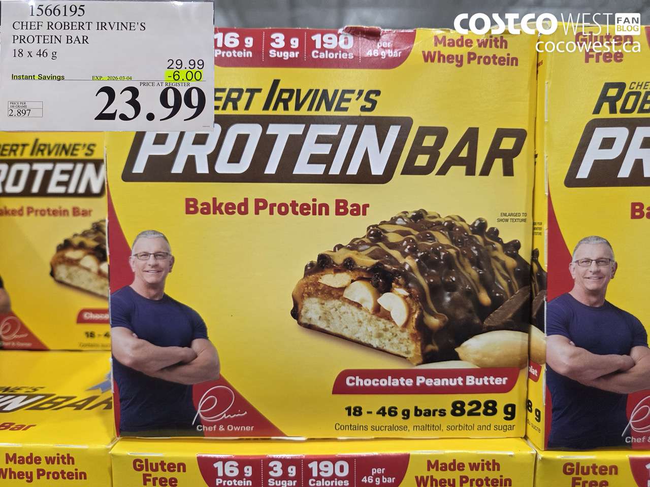 1566195 CHEF ROBERT IRVINE'S PROTEIN BAR 18 X 46 G ($6.00 INSTANT SAVINGS EXPIRES ON 2026-03-04) $23.99