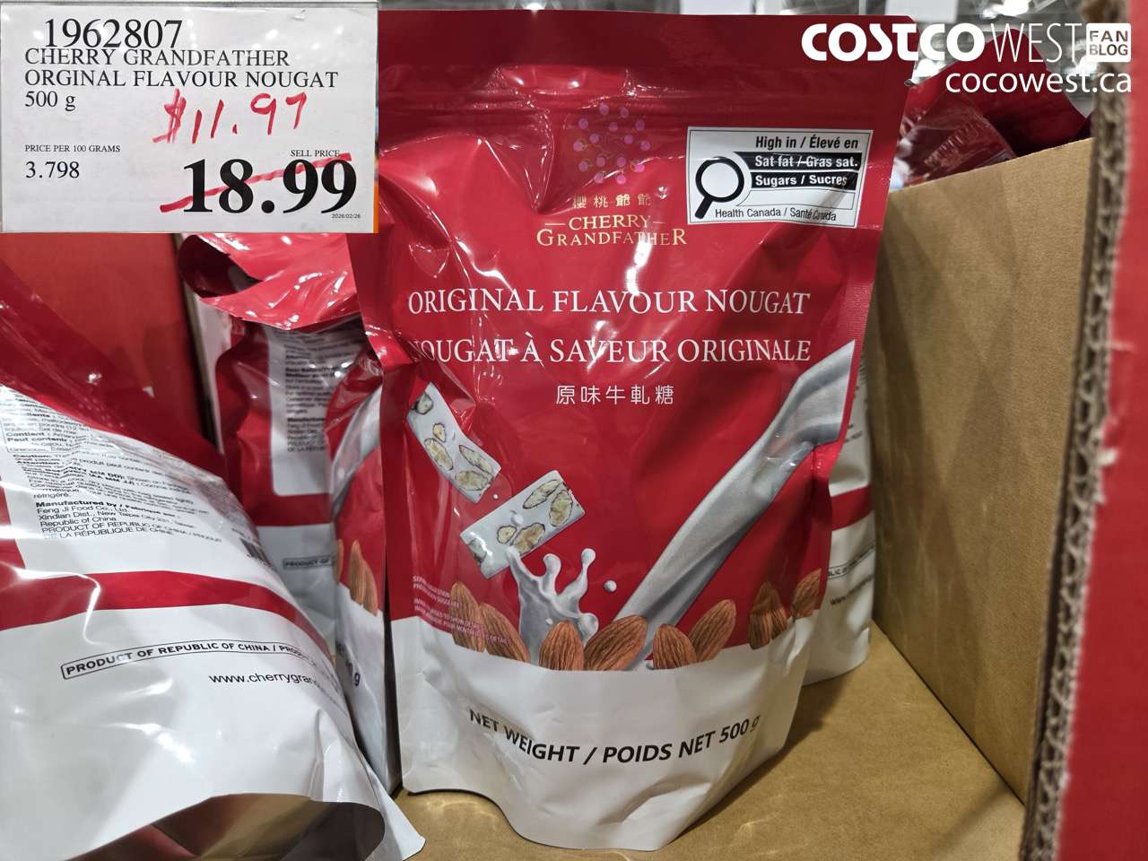 1962807 CHERRY GRANDFATHER ORIGINAL FLAVOUR NOUGAT 500G $11.97