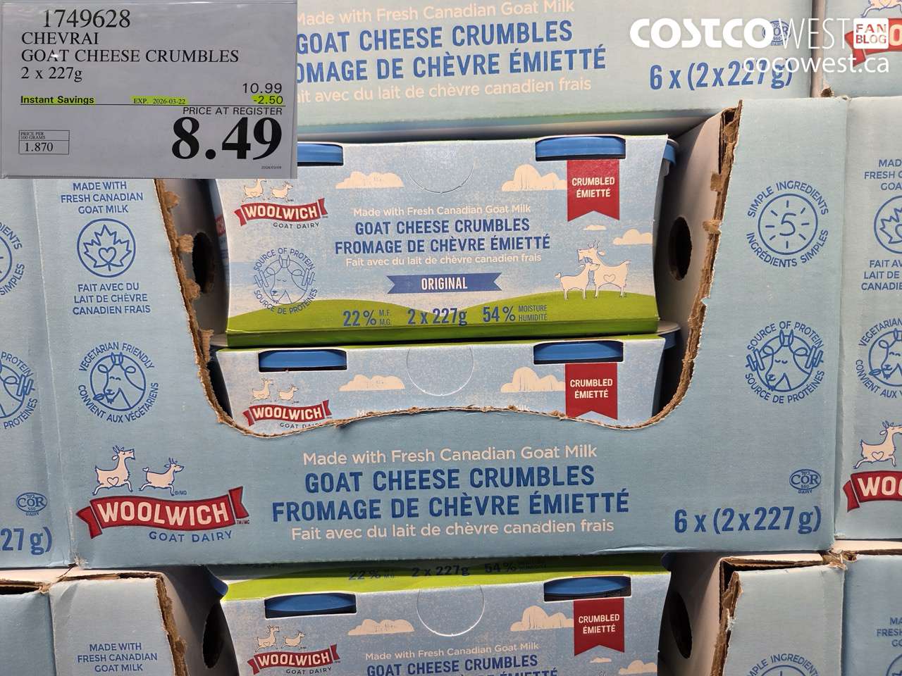 1749628 CHEVRAI GOAT CHEESE CRUMBLES 2 X 227G ($2.50 INSTANT SAVINGS EXPIRES ON 2026-03-22) $8.49