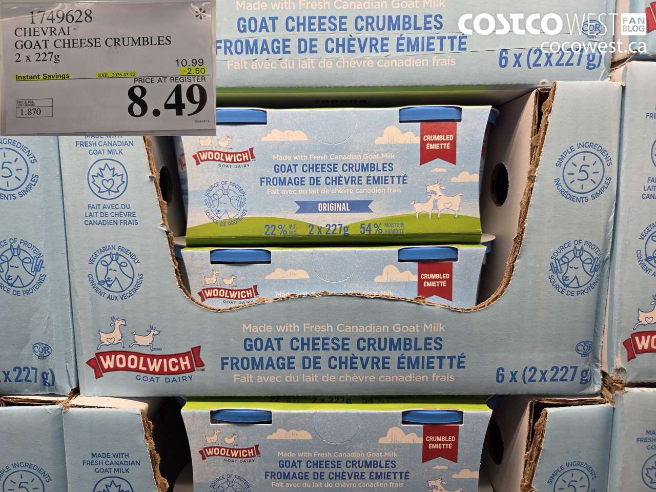 1749628 CHEVRAI GOAT CHEESE CRUMBLES 2 X 227G ($2.50 INSTANT SAVINGS EXPIRES ON 2026-03-22) $8.49