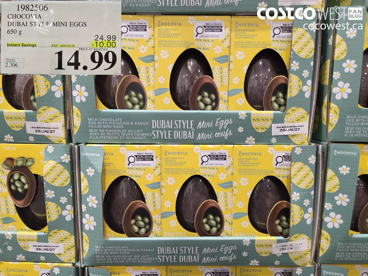 1982506 CHOCOVIA DUBAI STYLE MINI EGGS 650 G ($10.00 INSTANT SAVINGS EXPIRES ON 2026-03-29) $14.99