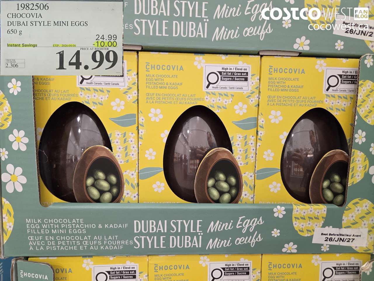 1982506 CHOCOVIA DUBAI STYLE MINI EGGS 650 G ($10.00 INSTANT SAVINGS EXPIRES ON 2026-04-04) $14.99