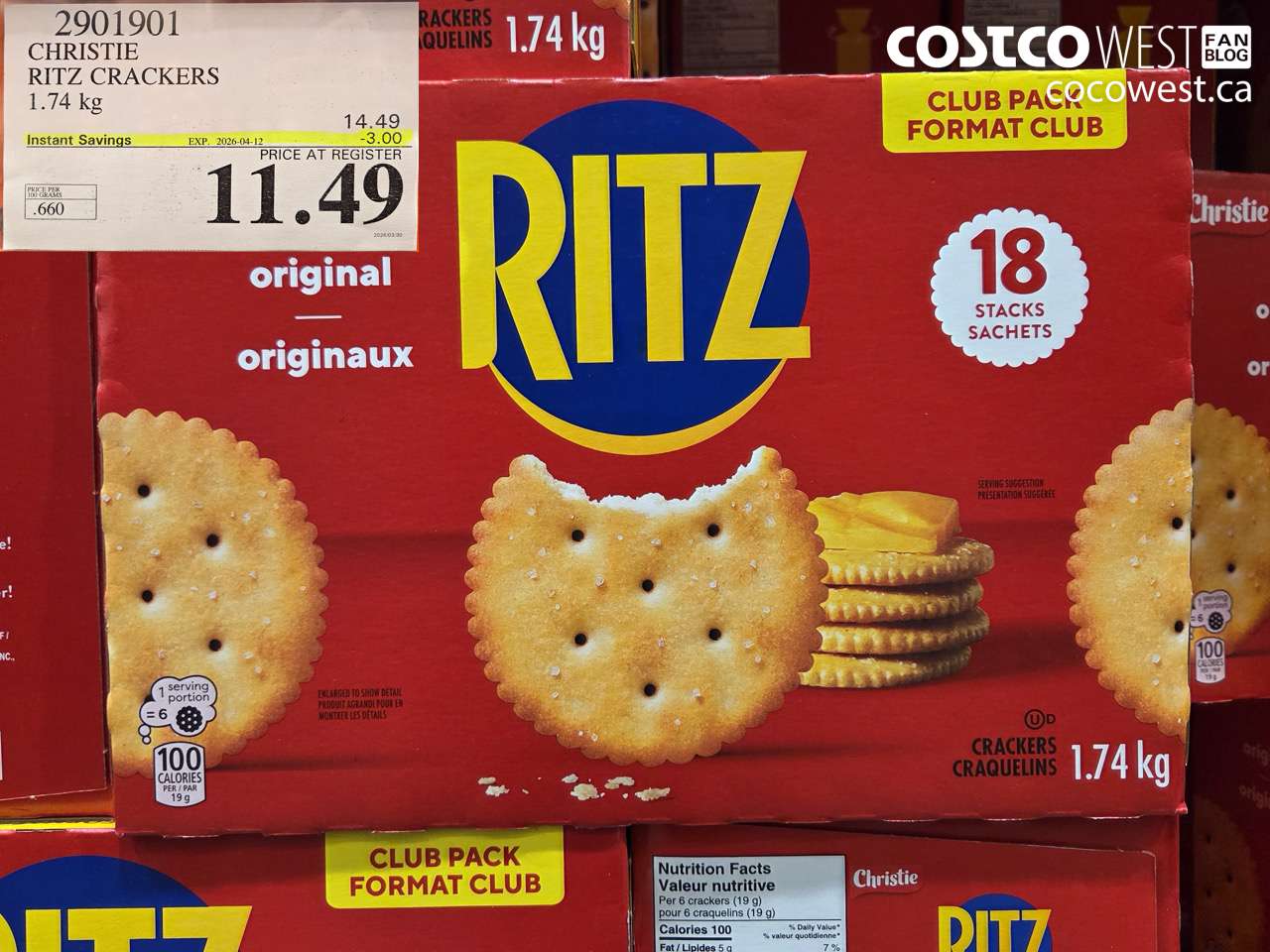 2901901 CHRISTIE RITZ CRACKERS 1.74 KG ($3.00 INSTANT SAVINGS EXPIRES ON 2026-04-12) $11.49