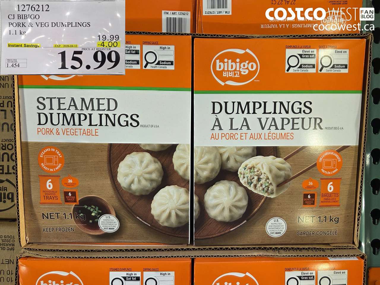 1276212 CJ BIBIGO PORK & VEG DUMPLINGS 1.1KG ($4.00 INSTANT SAVINGS EXPIRES ON 2026-04-12) $15.99