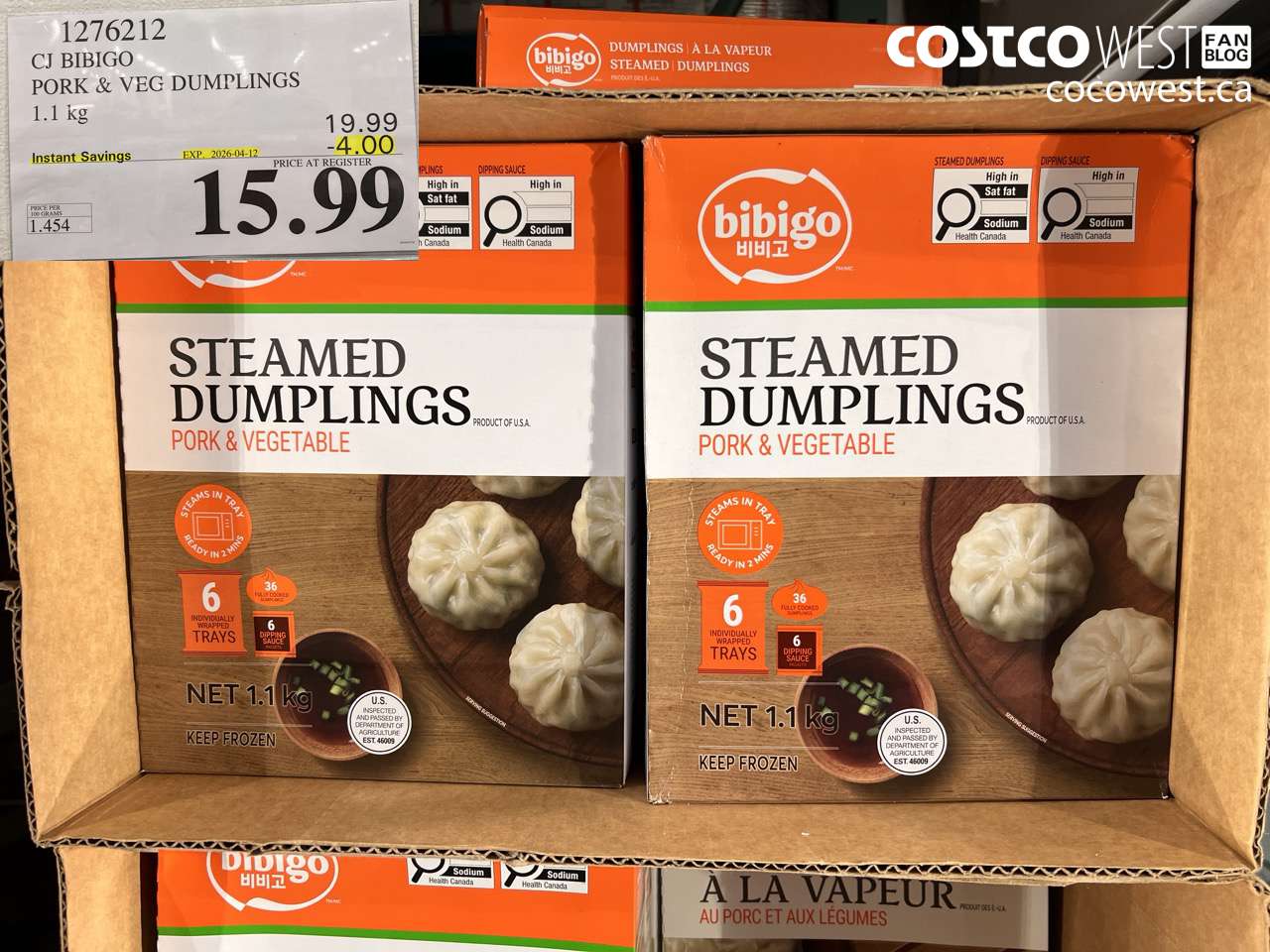 1276212 CJ BIBIGO PORK & VEG DUMPLINGS 1.1 KG ($4.00 INSTANT SAVINGS EXPIRES ON 2026-04-12) $15.99