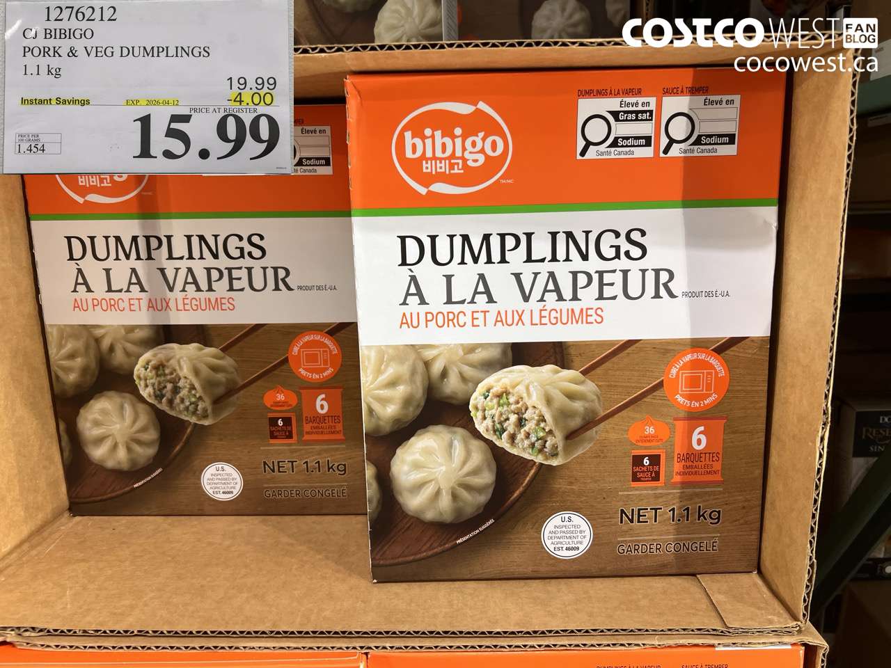 1276212 CJ BIBIGO PORK & VEG DUMPLINGS 1.1 KG ($4.00 INSTANT SAVINGS EXPIRES ON 2026-04-12) $15.99