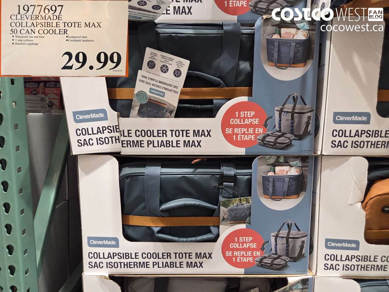 1977697 CLEVERMADE COLLAPSIBLE TOTE MAX 50 CAN COOLER $29.99