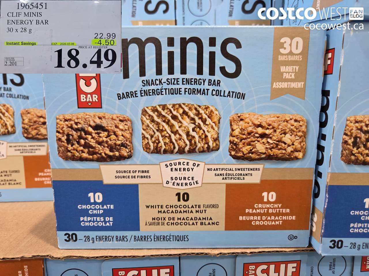 1965451 CLIF MINIS ENERGY BAR 30 X 28 G ($4.50 INSTANT SAVINGS EXPIRES ON 2026-03-08) $18.49