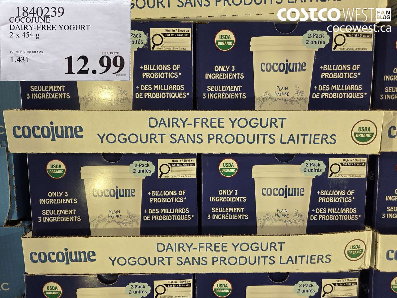 1840239 COCOJUNE DAIRY-FREE YOGURT 2 X 454G $12.99